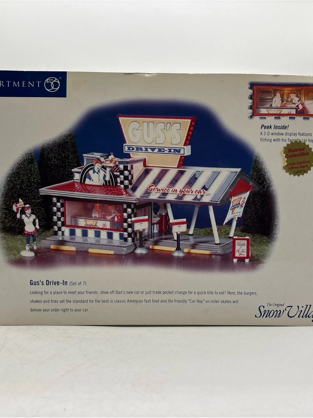 Department 56 2001 Vintage Original Snow Village Gus’s Drive-In Set Of 7 55067